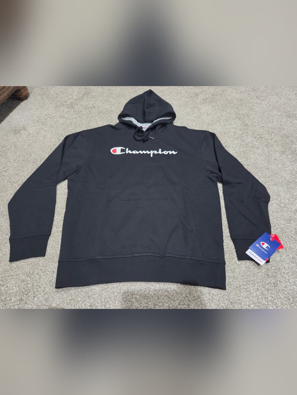 Champion Black Pullover Hoodie with White Logo Size Large New